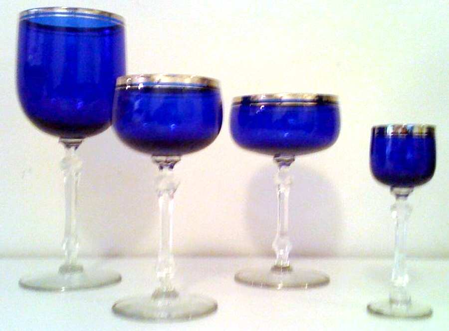 UNK390 Cobalt Platinum Dec 2 Water Goblet by Unknown Manufacturer-1
