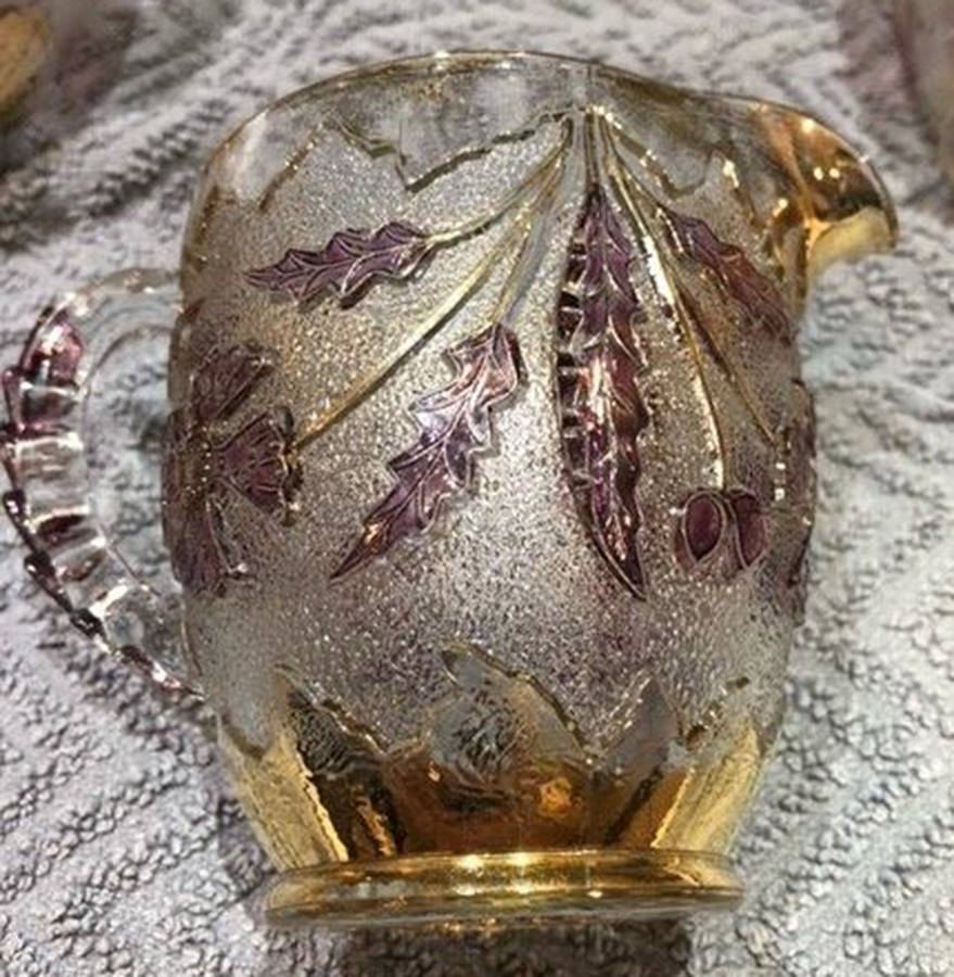 Delaware Ruby Leaves (Gold Trim) Creamer by US Glass-1