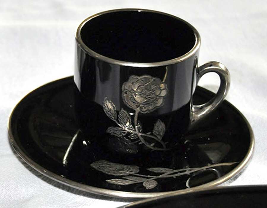 Octavia Rose Black Flat Demitasse Cup & Saucer Set by Westmoreland-1