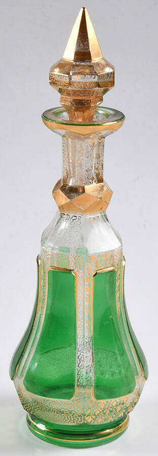 Gold Panel Green Decanter & Stopper by Kusak Cut Glass Works-1