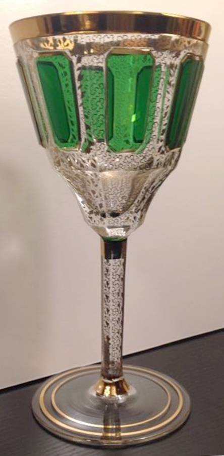 Gold Panel Green Water Goblet by Kusak Cut Glass Works-1