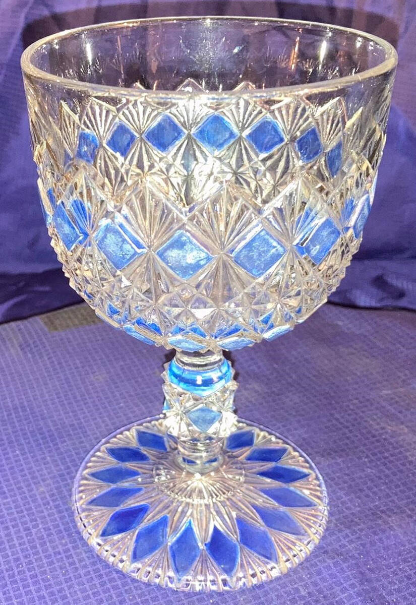 Fine Cut and Block Blue Flash Water Goblet by US Glass-1