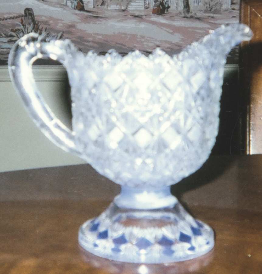 Fine Cut and Block Blue Flash Creamer by US Glass-1