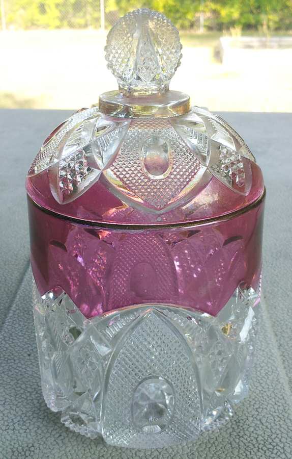 New Jersey Cranberry Flash Sugar Bowl & Lid by US Glass-1