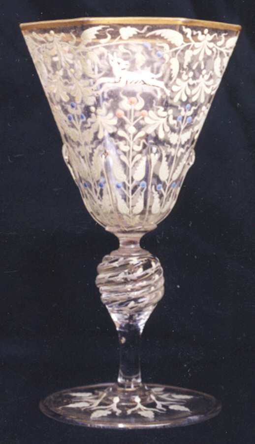Canine and Foliate-White Water Goblet by Moser-1
