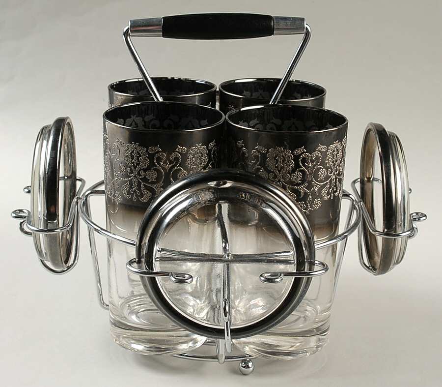 Silver Madeira (9 Pc) Tumbler Set-4 Tumblers,4 Coasters & Holder by Royal Luster-1
