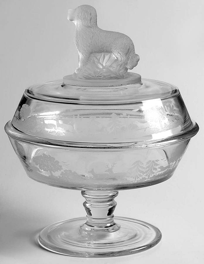 Deer and Dog 7" Compote & Lid by Unknown Manufacturer-1