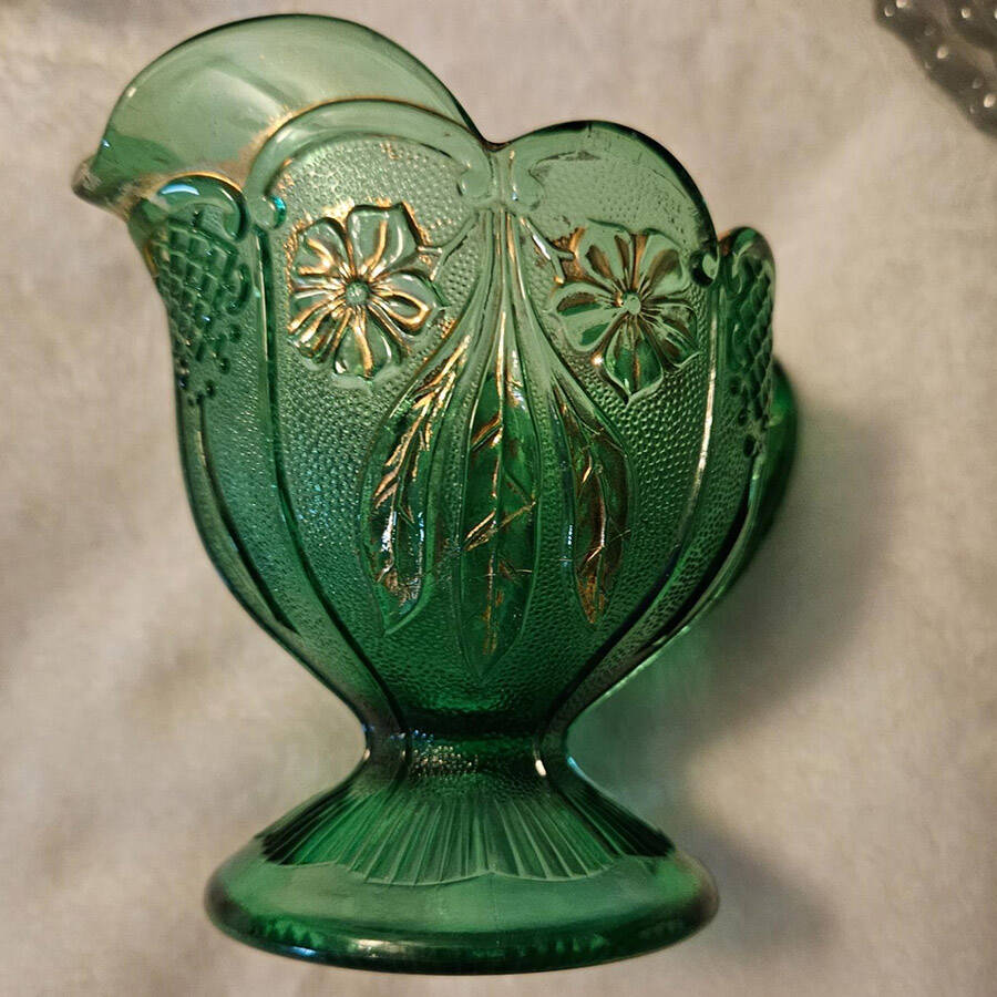 Double Dahlia with Lens Green (Emerald) Creamer by Unknown Manufacturer-1