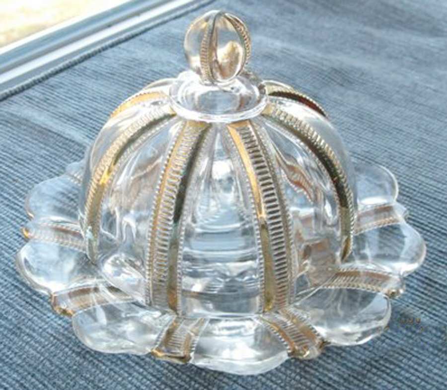 Iowa Gold Trim Round Covered Butter by US Glass-1
