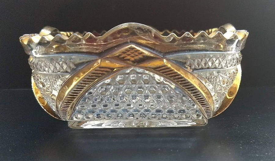 Massachusetts Clear (Gold Trim) 4" Square Nappy by US Glass-1