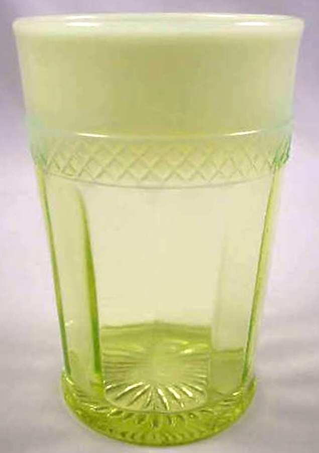 Paneled Lattice Band Yellow Opalescent Flat Tumbler by Unknown Manufacturer-1