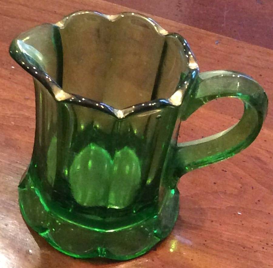 Plain Scalloped Panel Green Creamer by US Glass-1