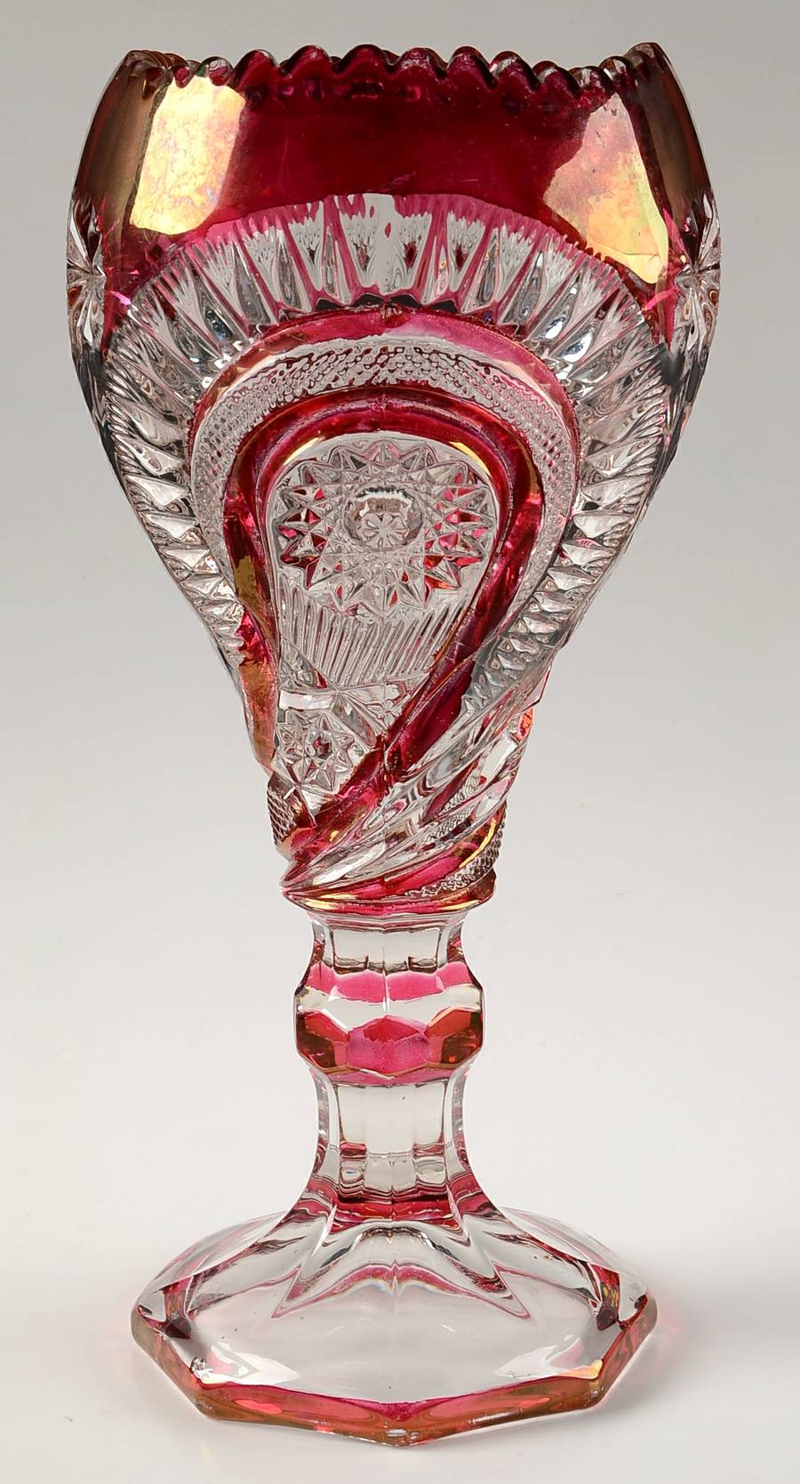 Slewed Horseshoe-Ruby Flash 11" Flower Vase by US Glass-1
