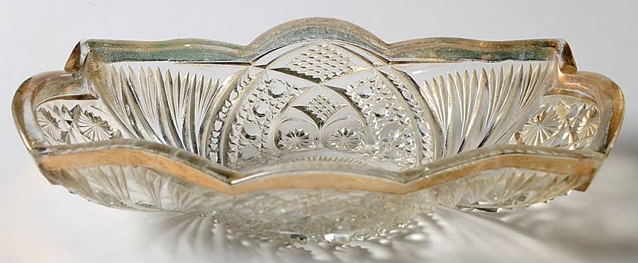 Cane Horshoe-Gold Olive Dish by US Glass-1