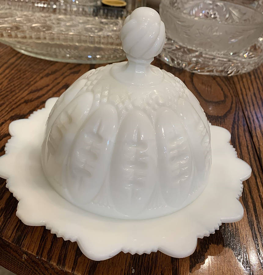 Triple Thumbprint Milkglass Round Butter Dish No Lid by Unknown Manufacturer-1