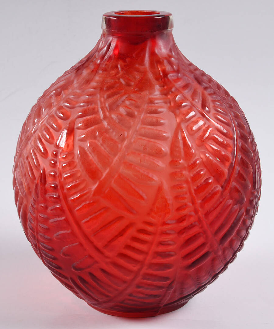 Art Deco "After" R Lalique Vases 7" Red Espalion Vase by Unknown Manufacturer-1