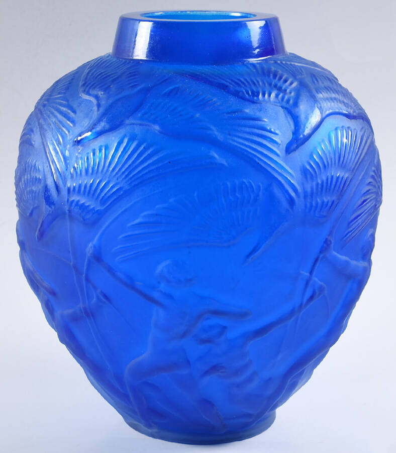 Art Deco "After" R Lalique Vases 9" Blue Archer Vase by Unknown Manufacturer-1