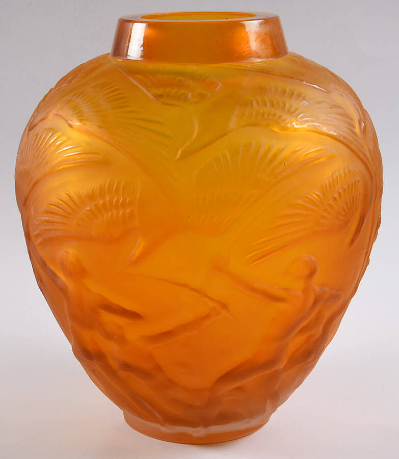 Art Deco "After" R Lalique Vases 9" Amber Archer Vase by Unknown Manufacturer-1