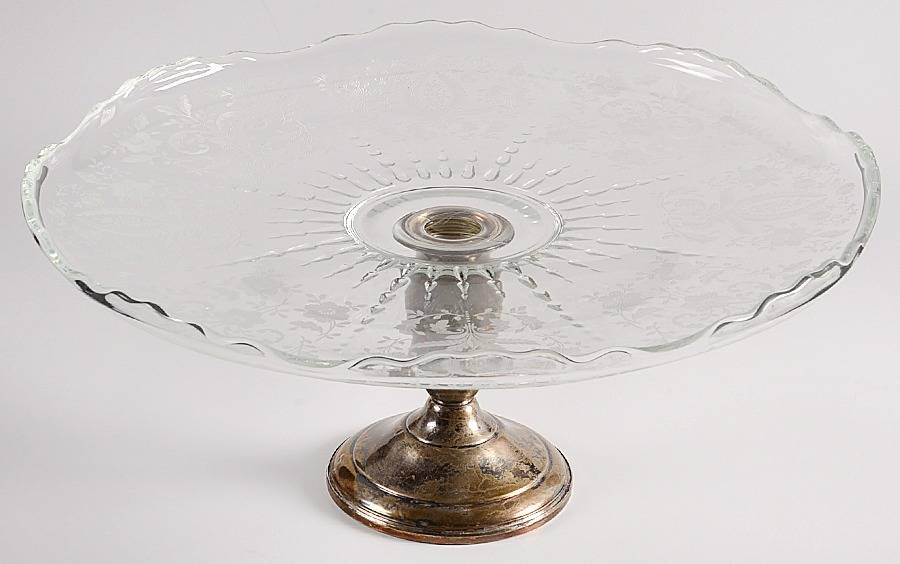Prelude (Long Stem, Rippled Bowl) Peg Cake Salver with Sterling Base by Viking-1