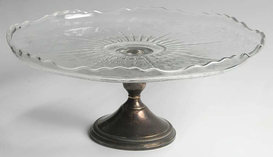 Prelude (Long Stem, Rippled Bowl) Cake Salver-Peg W/Sterling Base by Viking-1
