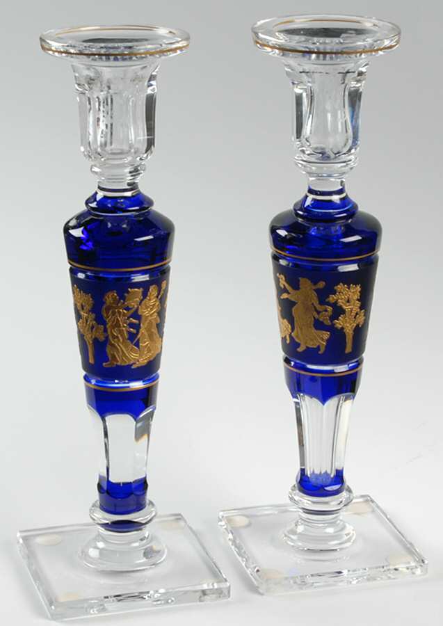 Danse de Flore Cobalt 12" Tall Single Light Candlestick by Val St Lambert-1