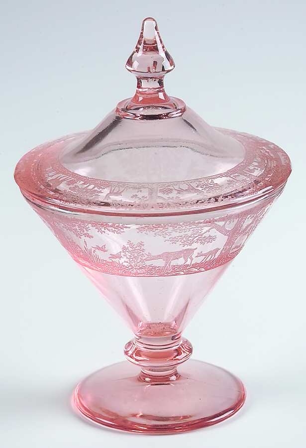 Black Forest Pink Candy Dish & Lid by Paden City-1