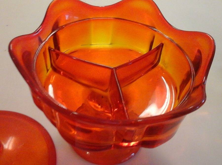 Epic Six Petal Persimmon (Orange) 3-Part Candy Dish, No Lid by Viking-1