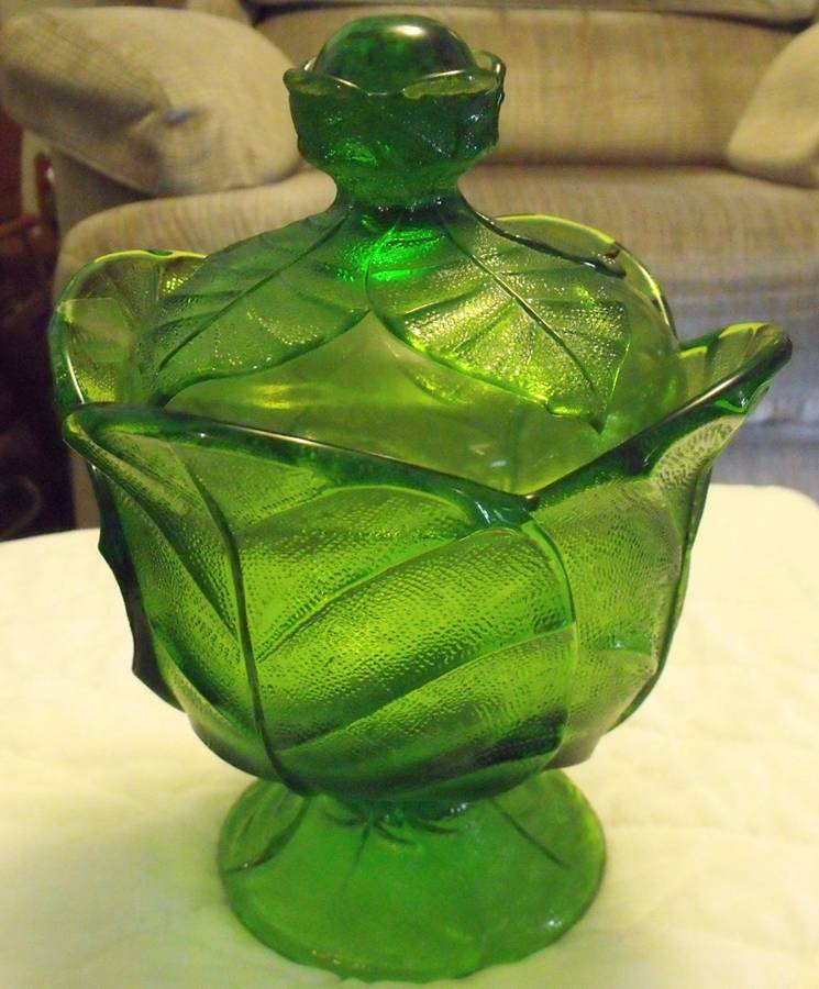 Leaf Green Candy Dish & Lid by Viking-1