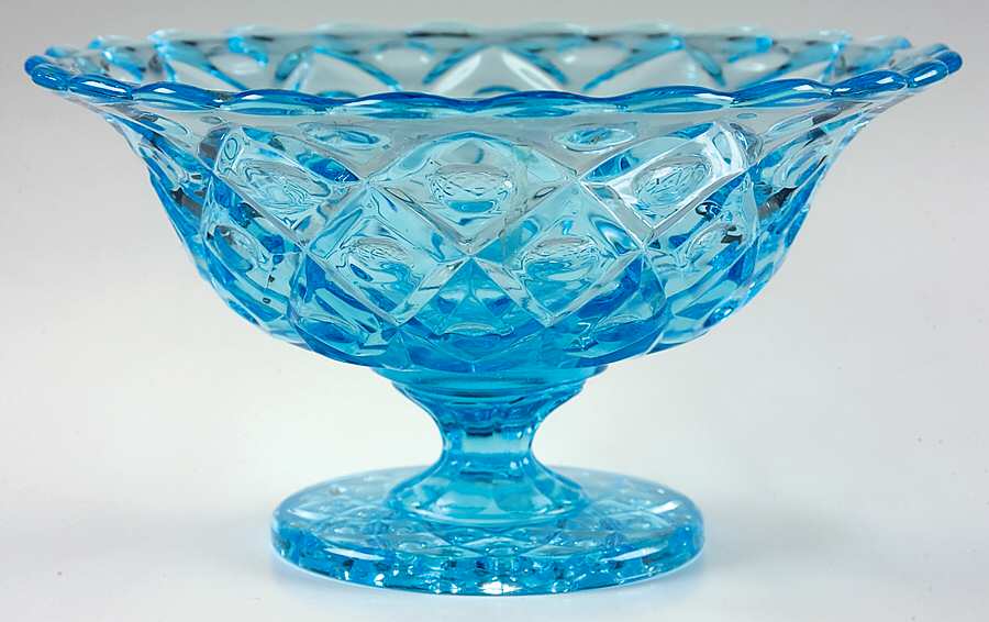 Diamond and Thumbprint Light Blue Round Compote (Height X Width) by Viking-1