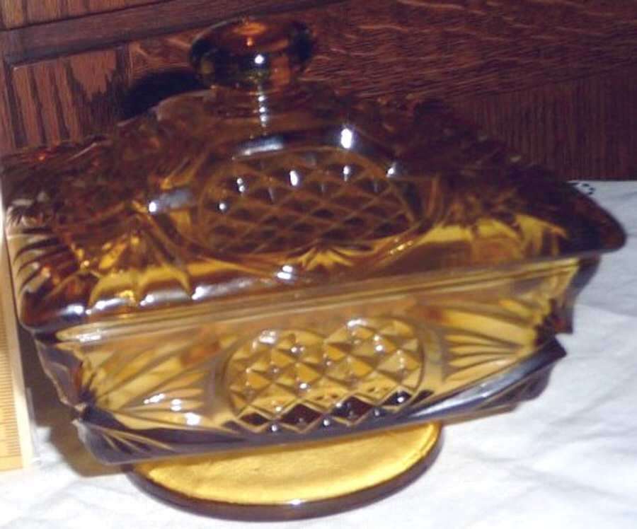 Yesteryear Amber Honey Dish & Lid by Viking-1