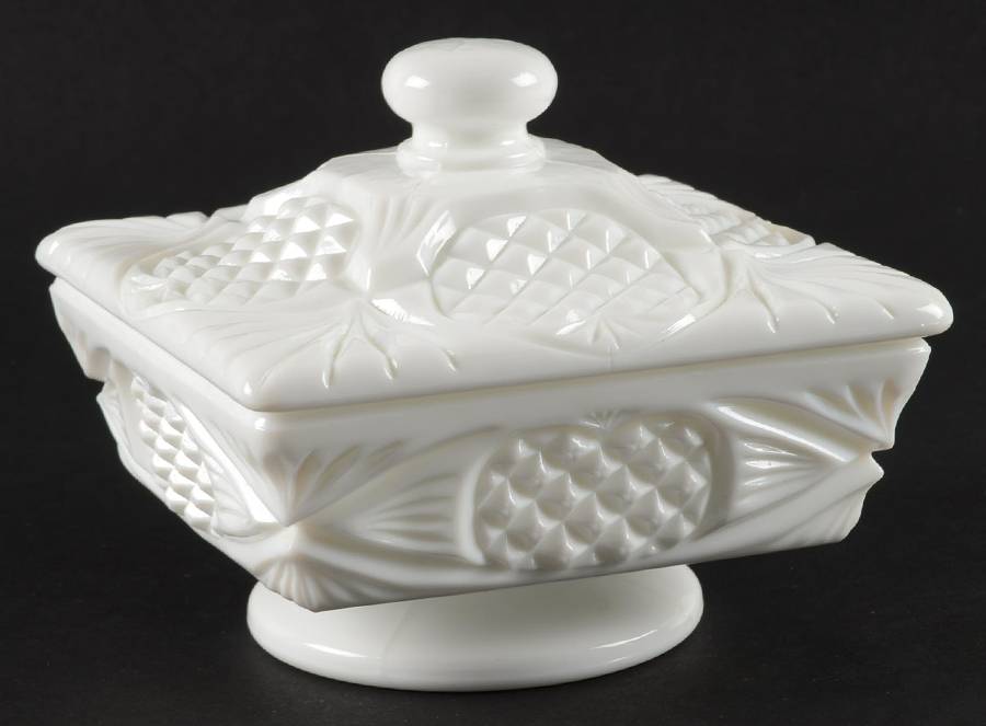 Yesteryear Milk Glass Honey Dish & Lid by Viking-1