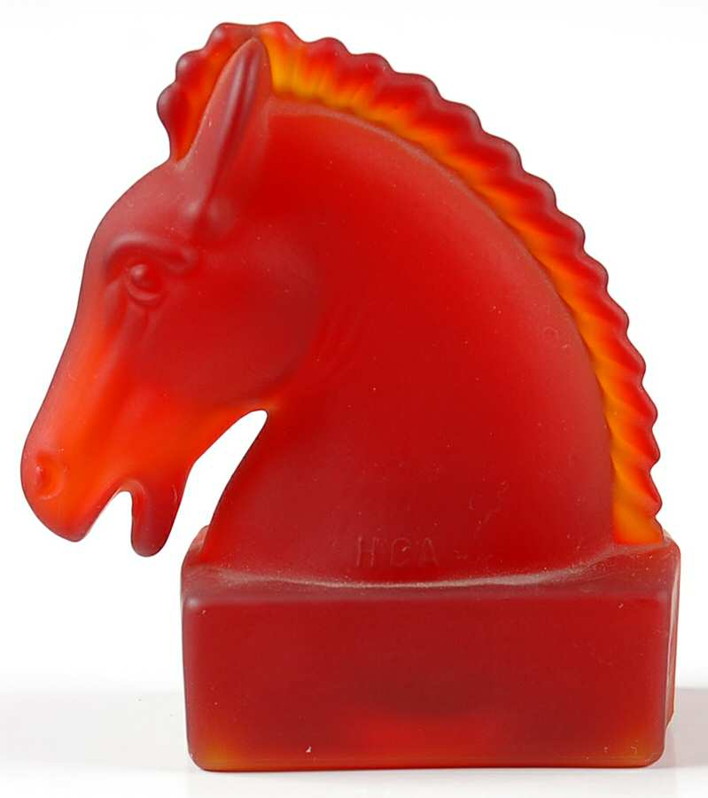 Heisey Animals & Figurines Ruby Frosted Mini Horse Head Paperweight by Viking-1