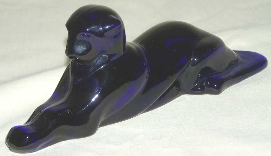 Heisey Animals & Figurines Cobalt Blue Tiger Paperweight by Viking-1