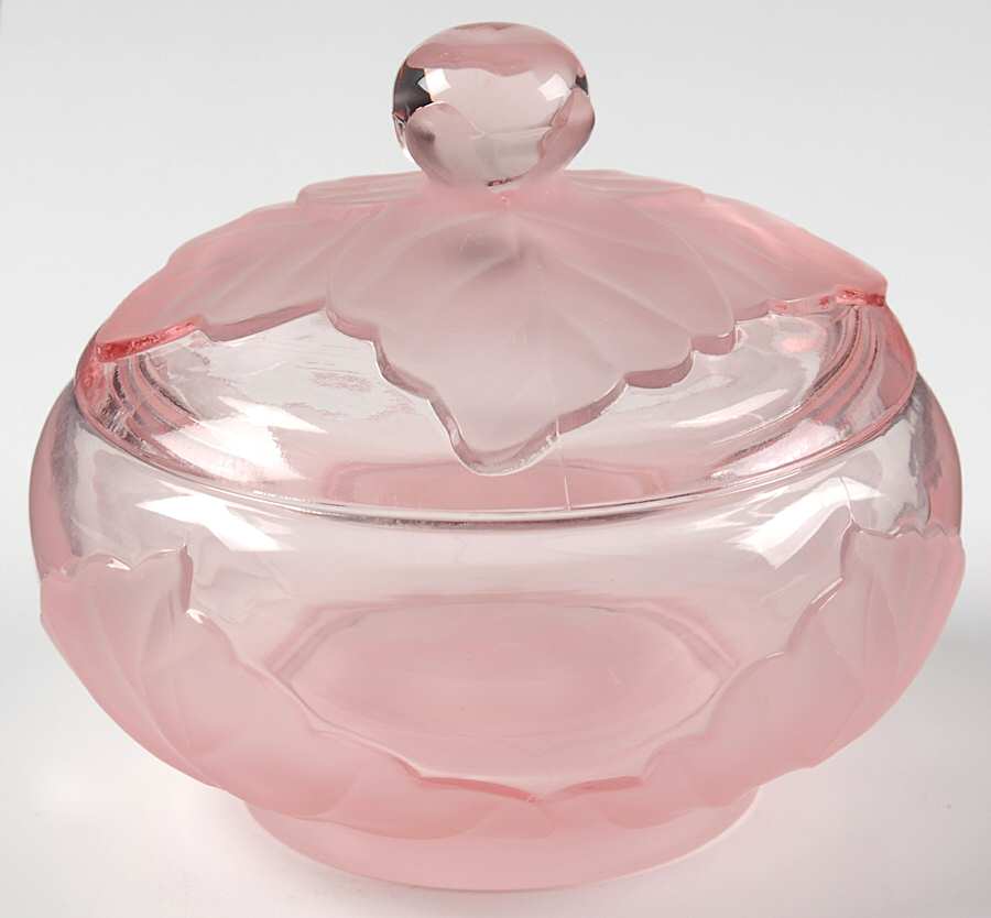 Leaf Pink Frosted Candy Dish & Lid by Viking-1