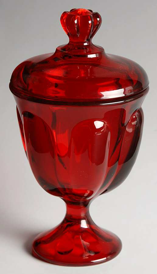 Epic Six Petal Ruby Footed Candy Dish & Lid by Viking-1