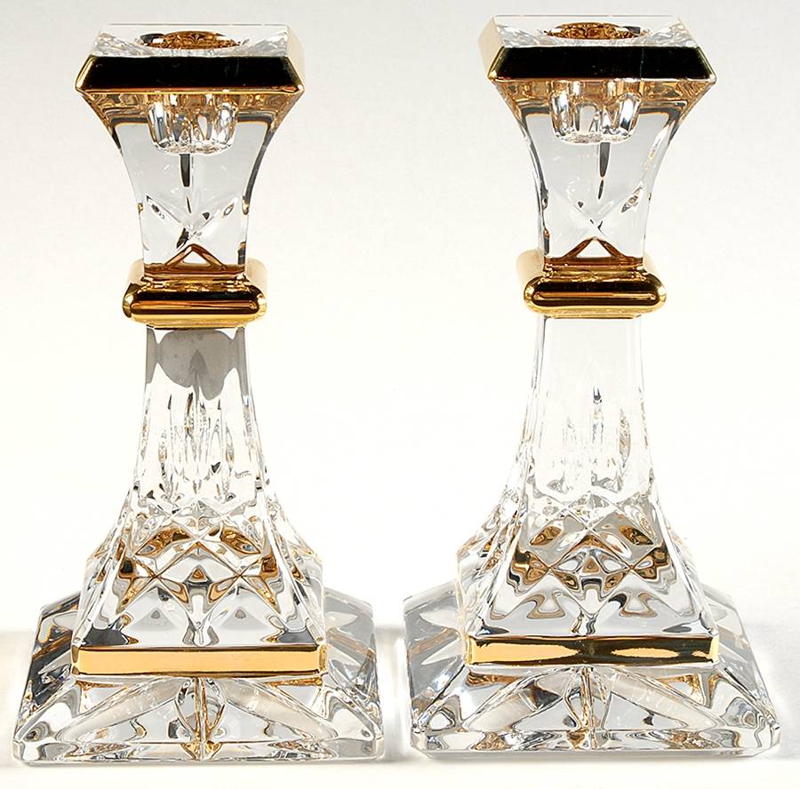 Golden Lismore Tall (Set of 2) 6" Single Light Candlesticks by Waterford Crystal-1