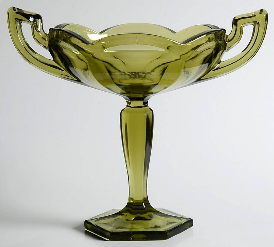 1776 Green (Olive) Footed Sweet Meat with 2 Handles by Westmoreland-1