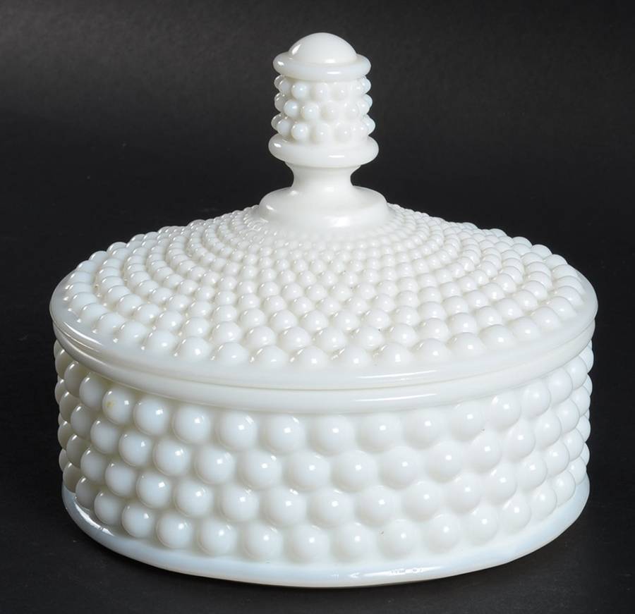 American Hobnail Milk Glass Round Puff Box with Lid by Westmoreland-1