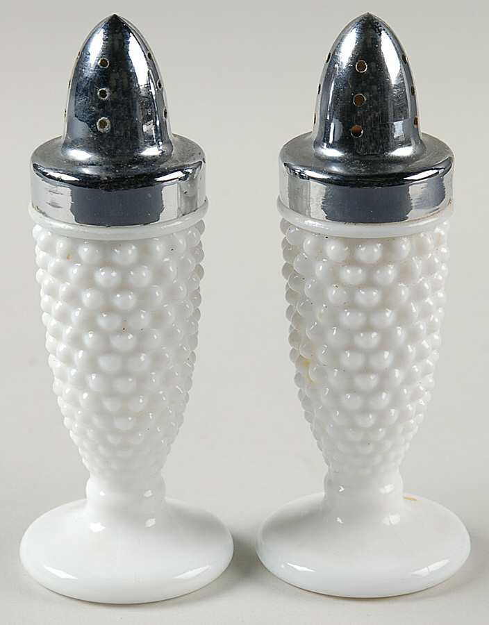American Hobnail Milk Glass Footed Shaker Set & Metal Lids by Westmoreland-1