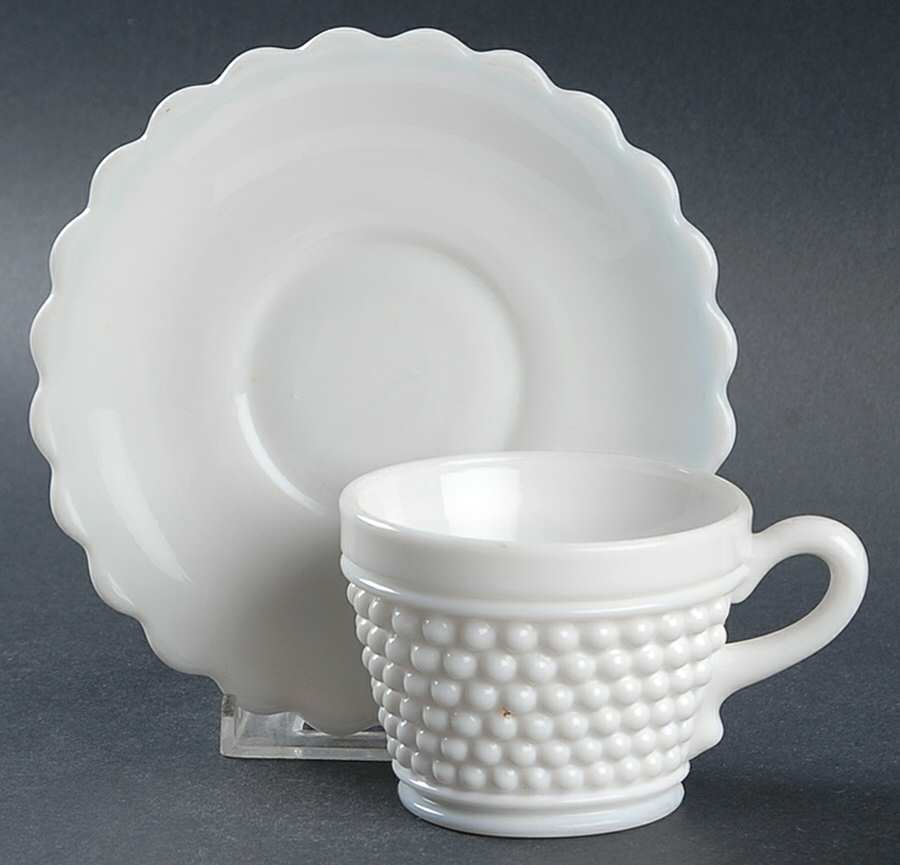 American Hobnail Milk Glass Cup & Saucer Set by Westmoreland-1