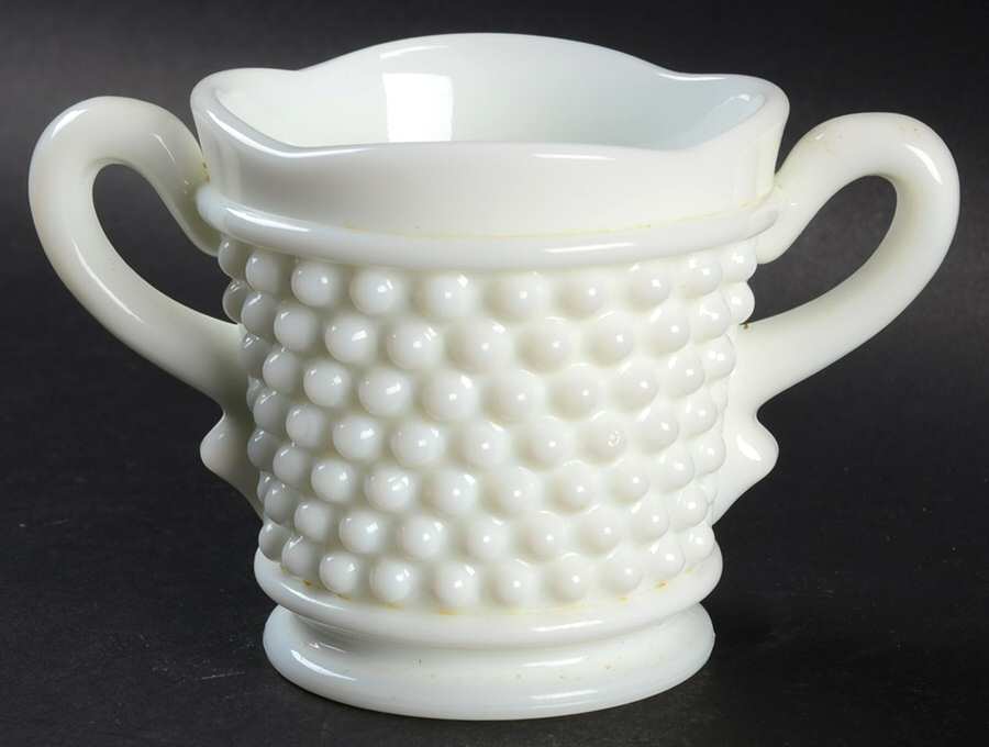 American Hobnail Milk Glass Open Sugar by Westmoreland-1