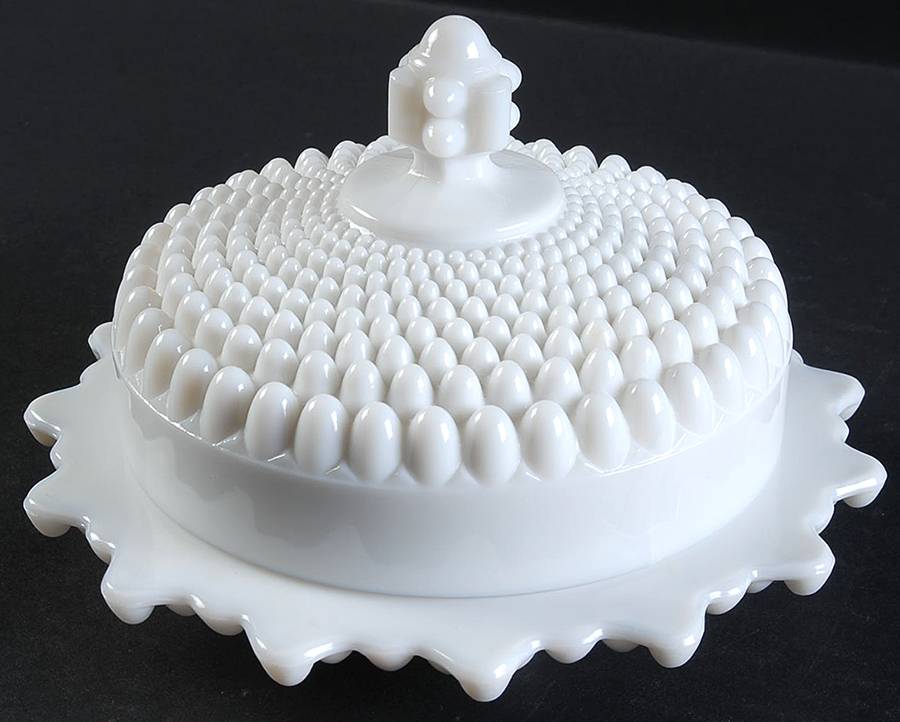 American Hobnail Milk Glass Round Covered Butter by Westmoreland-1