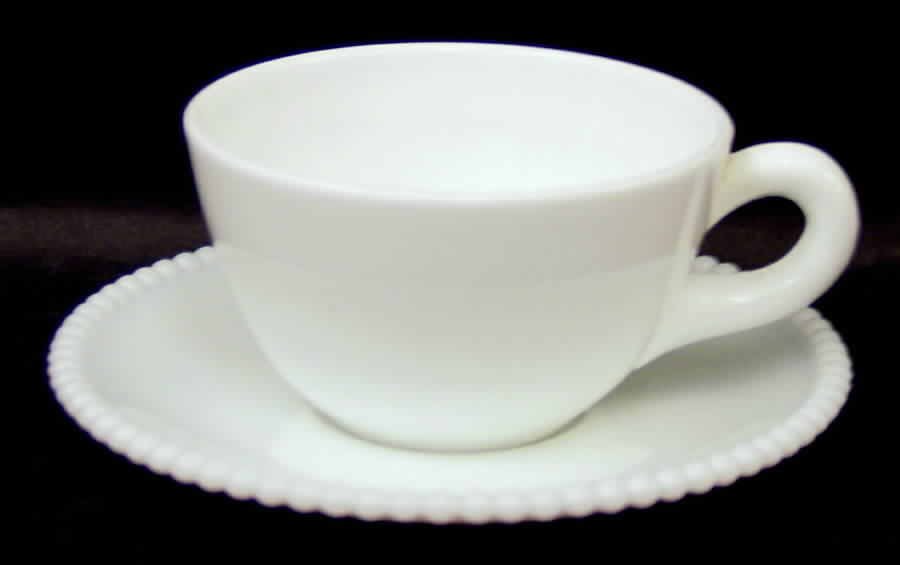 Beaded Edge Milk Glass Cup & Saucer Set by Westmoreland-1
