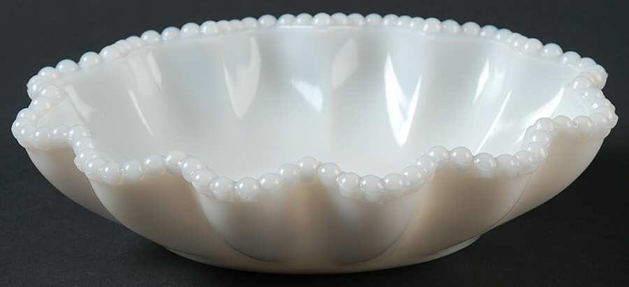 Beaded Edge Milk Glass 6" Oval Crimped Bowl by Westmoreland-1