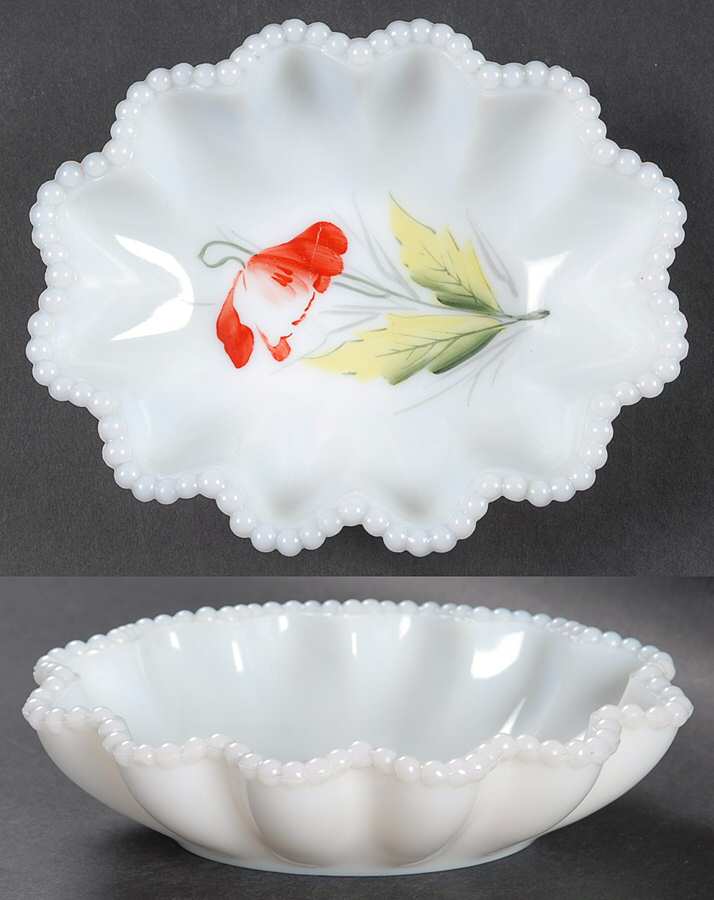 Beaded Edge Flowers 6" Oval Crimped Bowl by Westmoreland-1