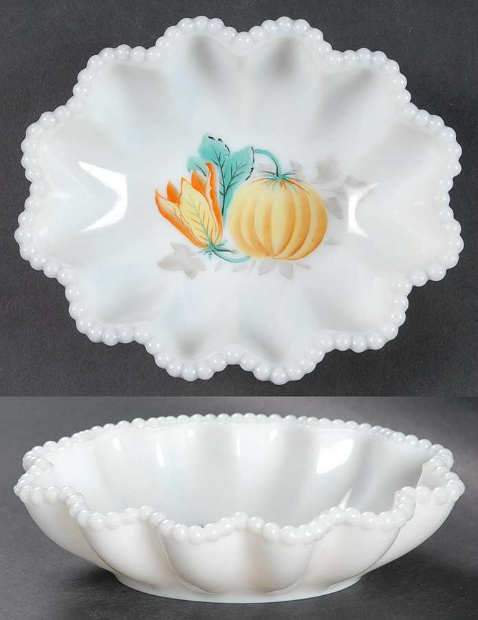 Beaded Edge Flowers 6" Oval Crimped Bowl by Westmoreland-1