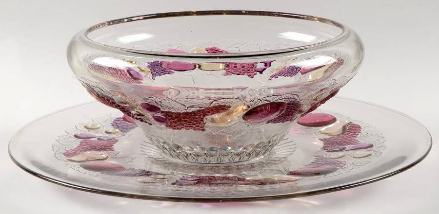 Della Robbia Flashed Punch Bowl with Underplate by Westmoreland-1