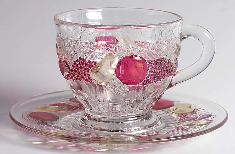 Della Robbia Flashed Cup and Saucer Set (Punch Cup) by Westmoreland-1