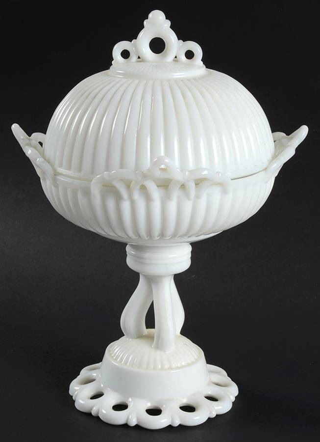 Doric Milk Glass 10" Compote & Lid by Westmoreland-1