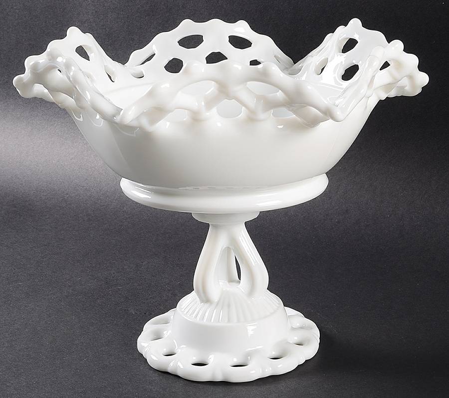 Doric Milk Glass Footed Crimped Bowl by Westmoreland-1